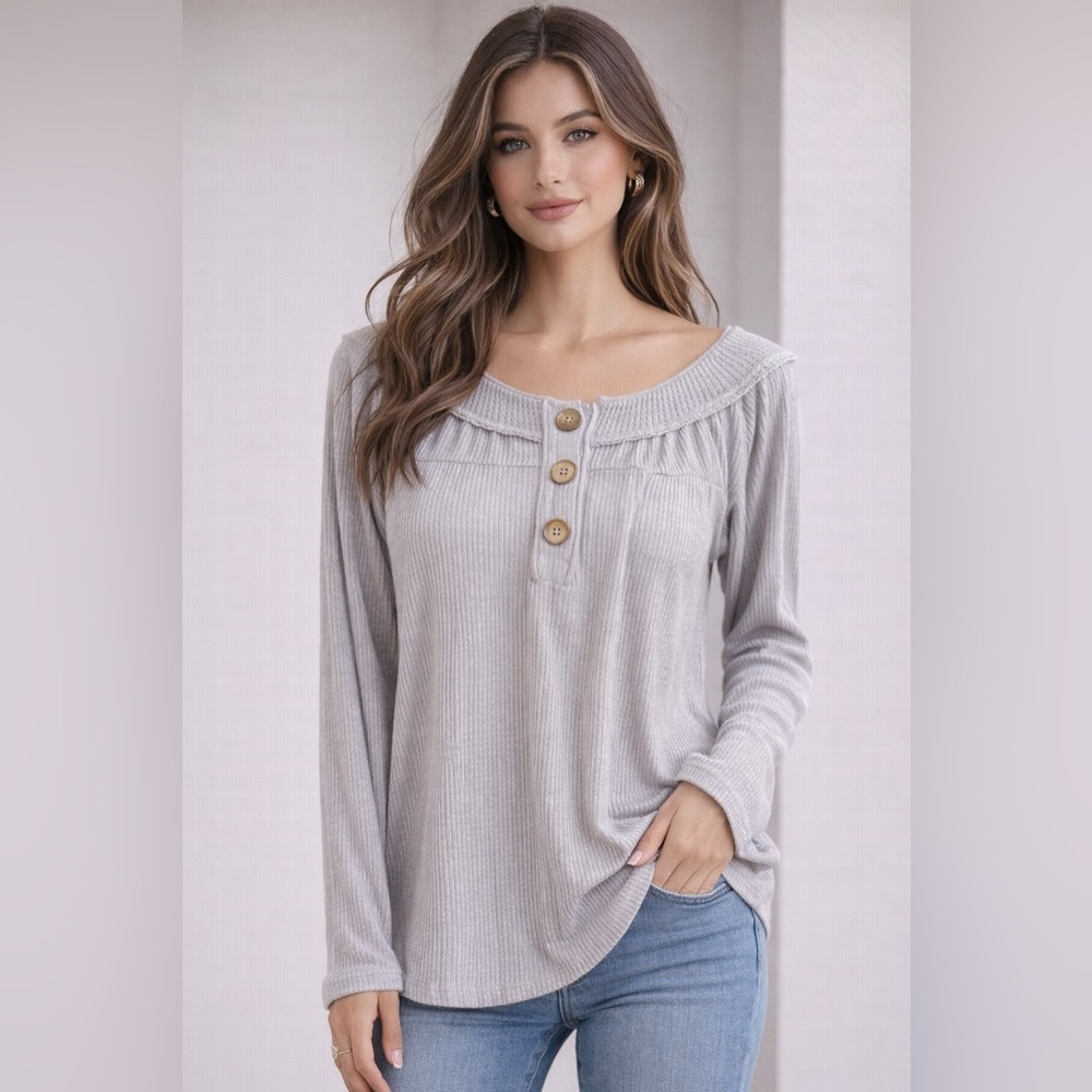 We The Free Free People Thermal Top XS Lavender Ribbed Henley Long Sleeve